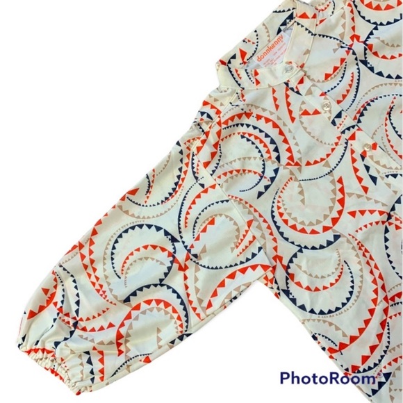 Vintage DONNKENNY Women's Polyester 70s Blouse 7/8 Single Stitch Elastic Arms - Picture 4 of 16